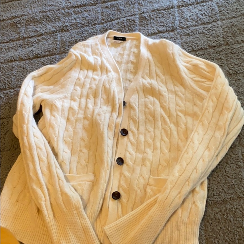 J crew creamy white angora rabbit fur cardigan